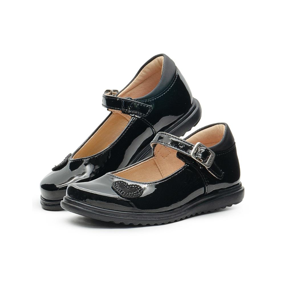 Foto 1 | Zapato Escolar Para Niña Yuyin Charol Negro Corazón Brillos Negro