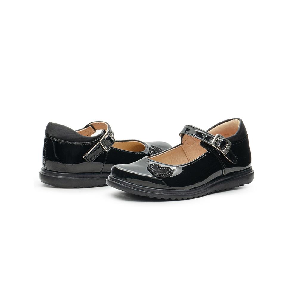 Foto 3 pulgar | Zapato Escolar Para Niña Yuyin Charol Negro Corazón Brillos Negro