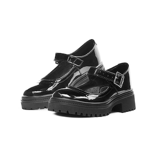 Foto 2 | Zapato Escolar Para Niña Yuyin Suela Chunky Charol Negro Negro