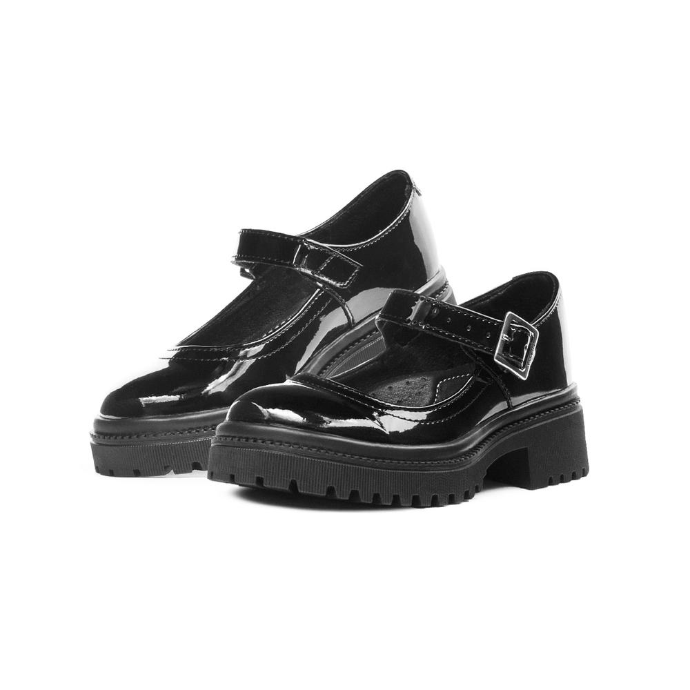 Foto 2 | Zapato Escolar Para Niña Yuyin Suela Chunky Charol Negro Negro