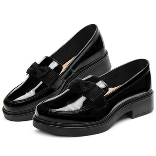 Foto 1 | Zapato Casual Escolar Moda Moño Con Tacon Charol Negro Negro
