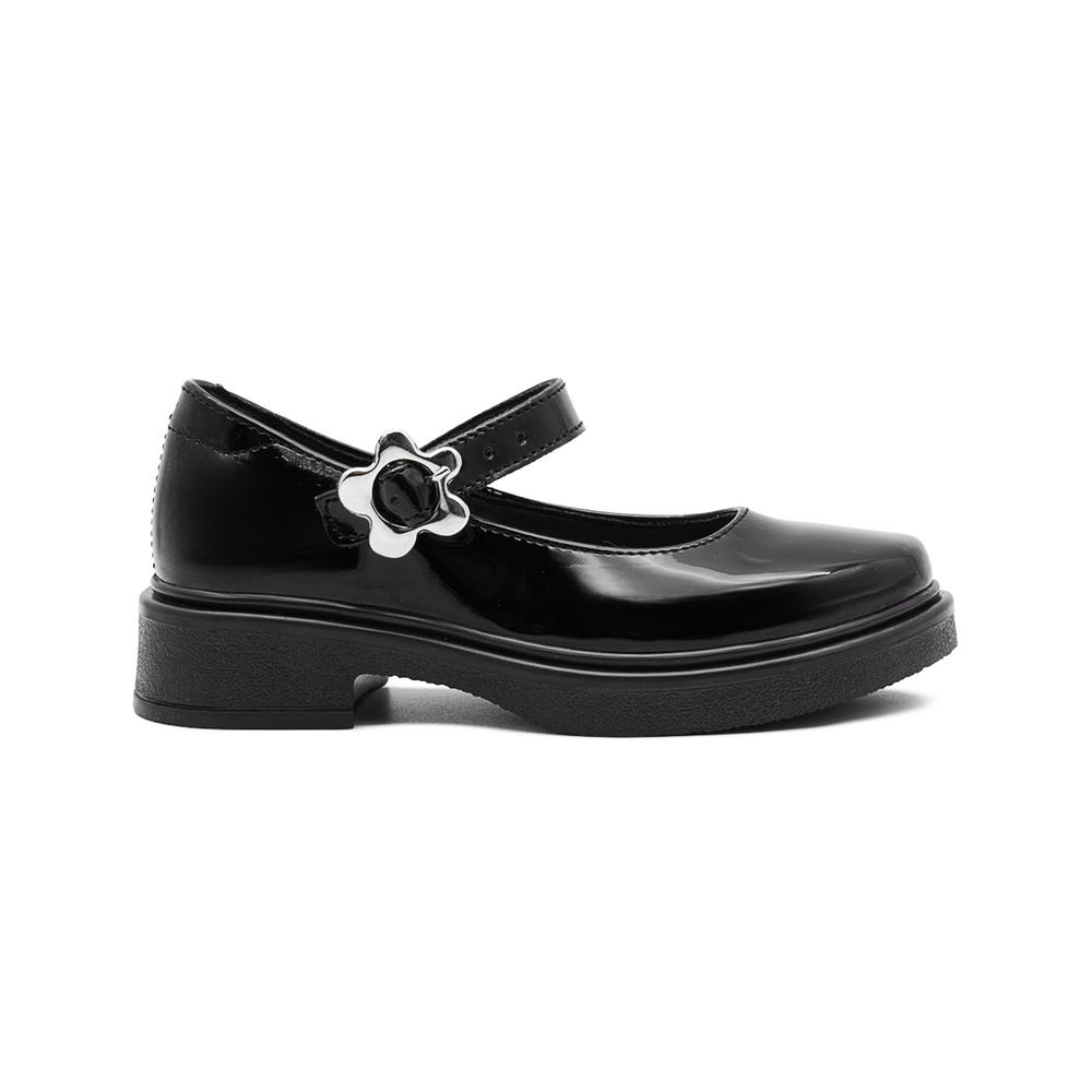 Foto 2 pulgar | Zapato Escolar Yuyin Para Niña Soporte Arco Flor Charol Negro Negro
