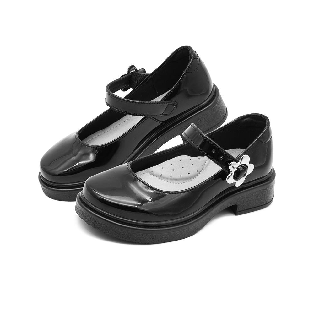 Foto 3 pulgar | Zapato Escolar Yuyin Para Niña Soporte Arco Flor Charol Negro Negro