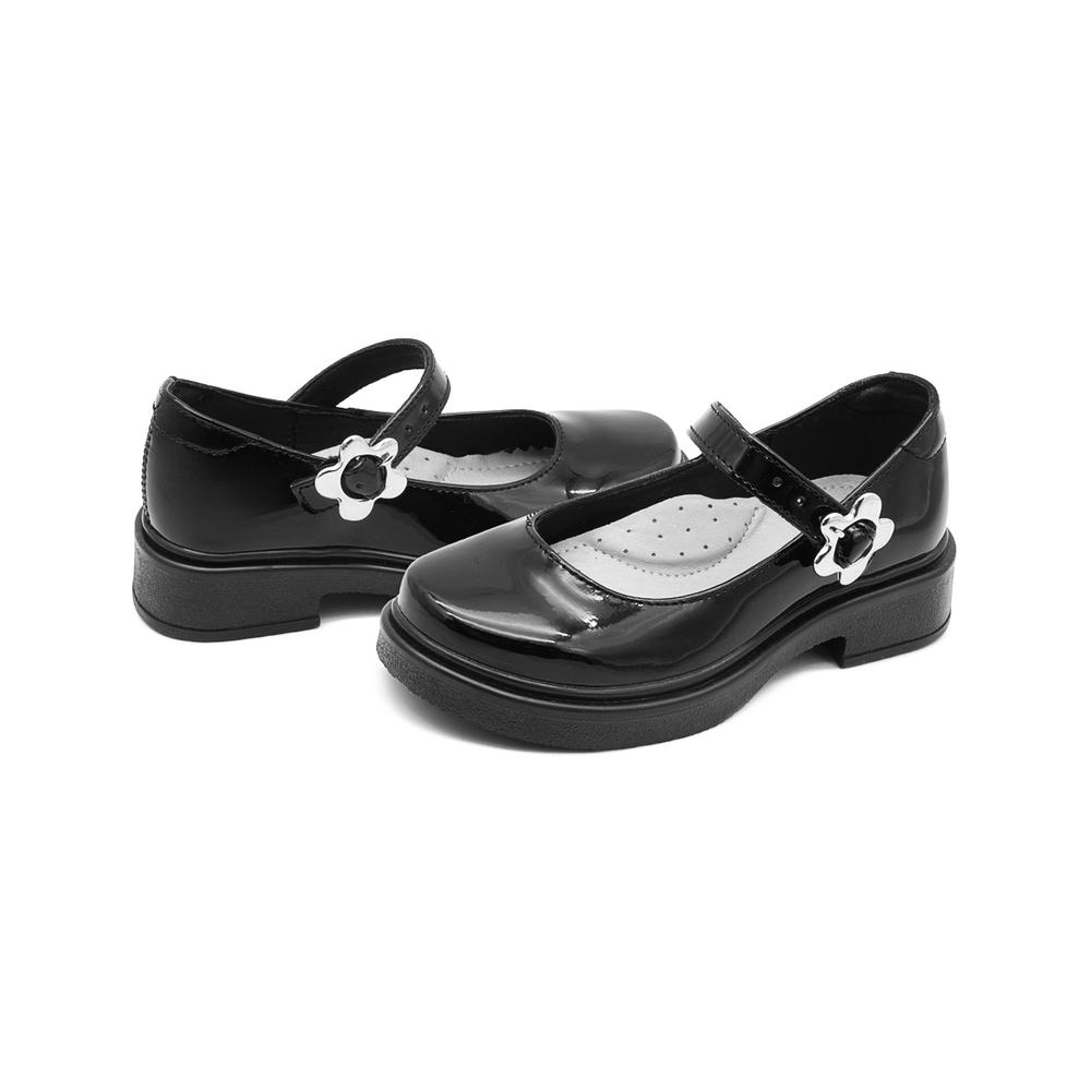 Foto 4 pulgar | Zapato Escolar Yuyin Para Niña Soporte Arco Flor Charol Negro Negro