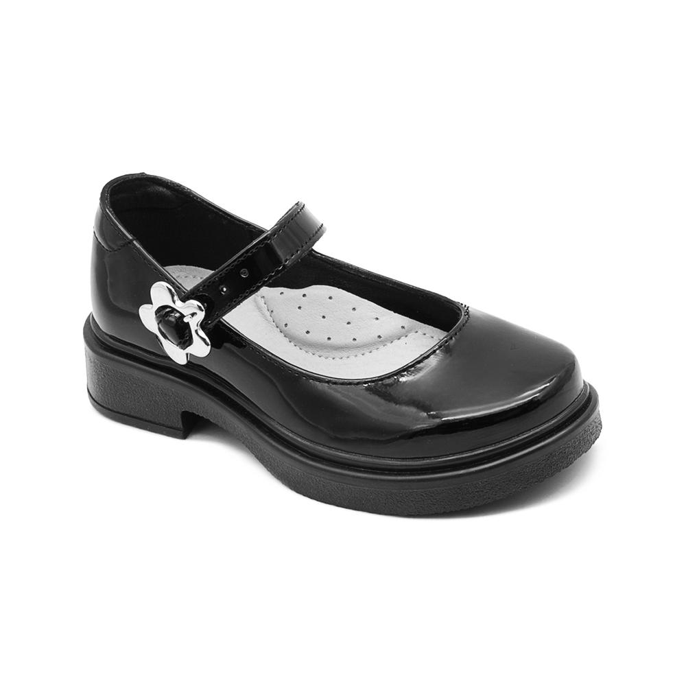 Foto 6 pulgar | Zapato Escolar Yuyin Para Niña Soporte Arco Flor Charol Negro Negro