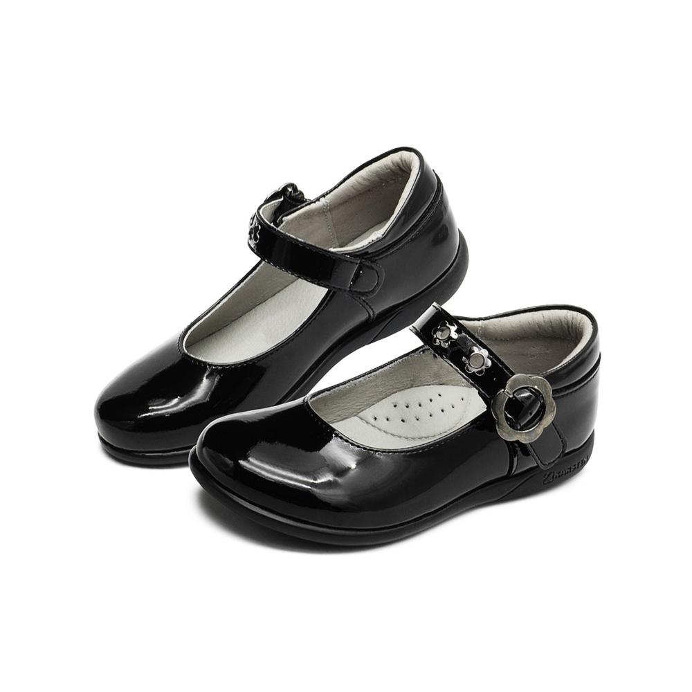 Foto 3 pulgar | Zapato Escolar Para Niña Charol Florecita Con Soporte Arco Negro