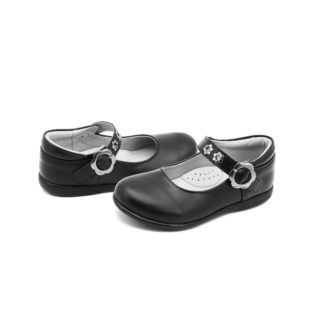Foto 3 pulgar | Zapato Escolar Para Niña Soporte Arco Hebilla Flor Piel Negro