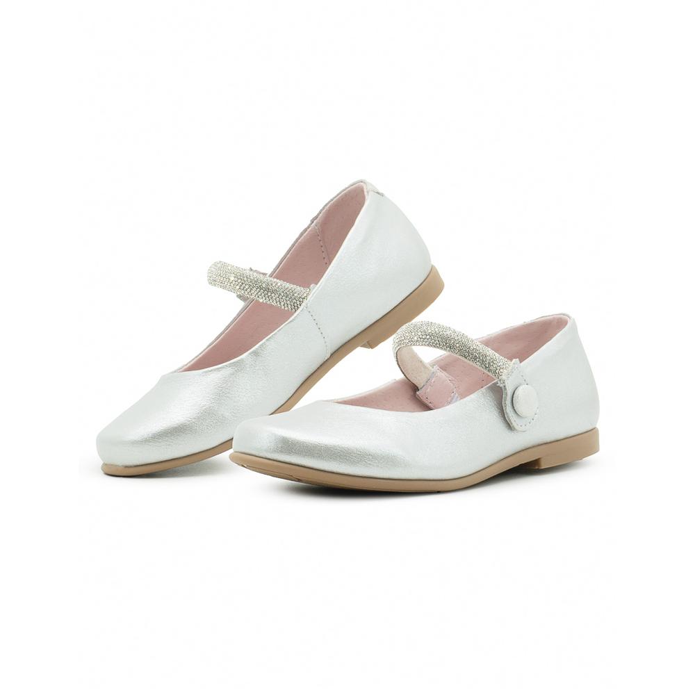 Foto 1 | Zapato Balerina Para Niña Moda Fiesta Correa Brillos Plata Plateado
