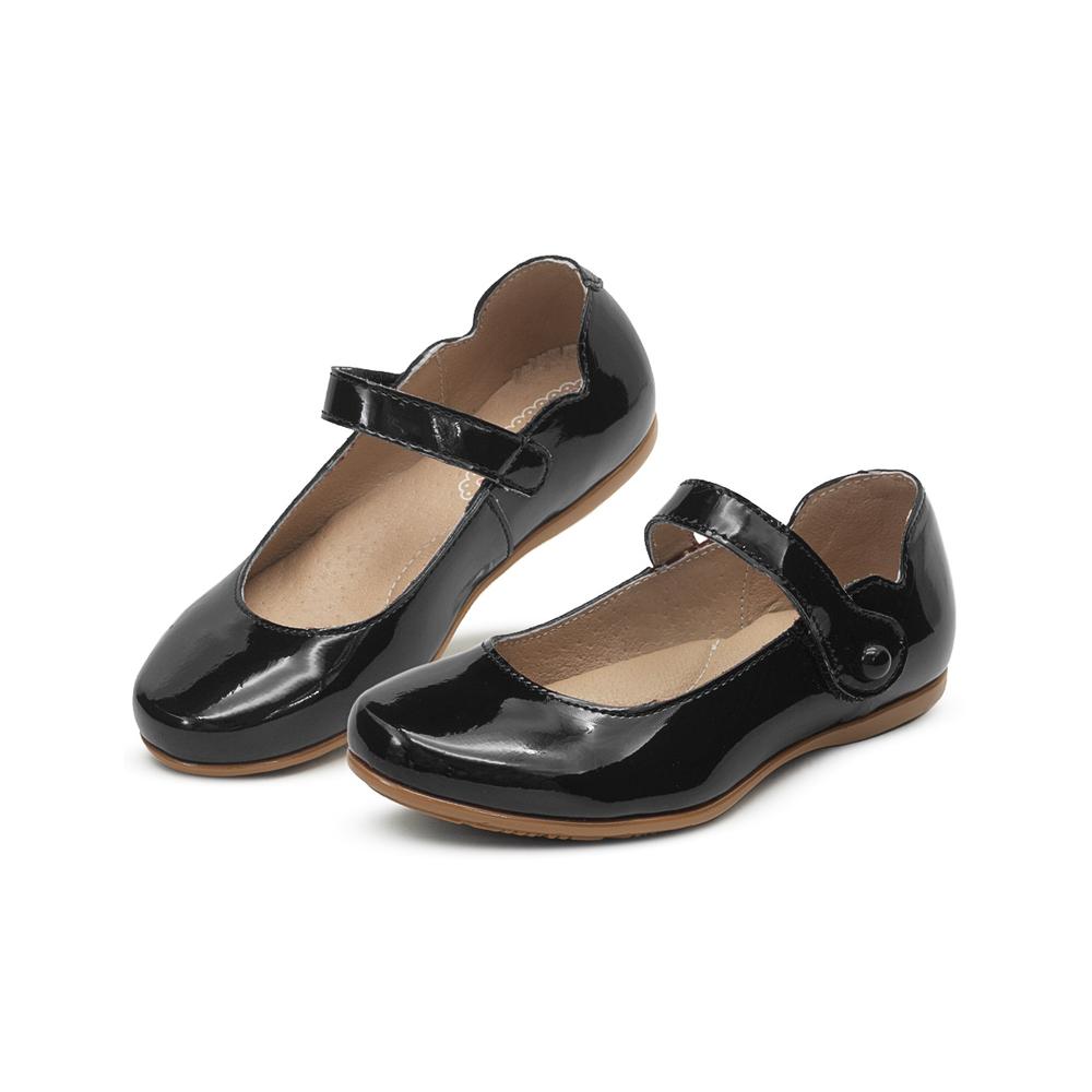 Zapato Escolar Karsten  Charol Negro Formal Velcro Niña Negro