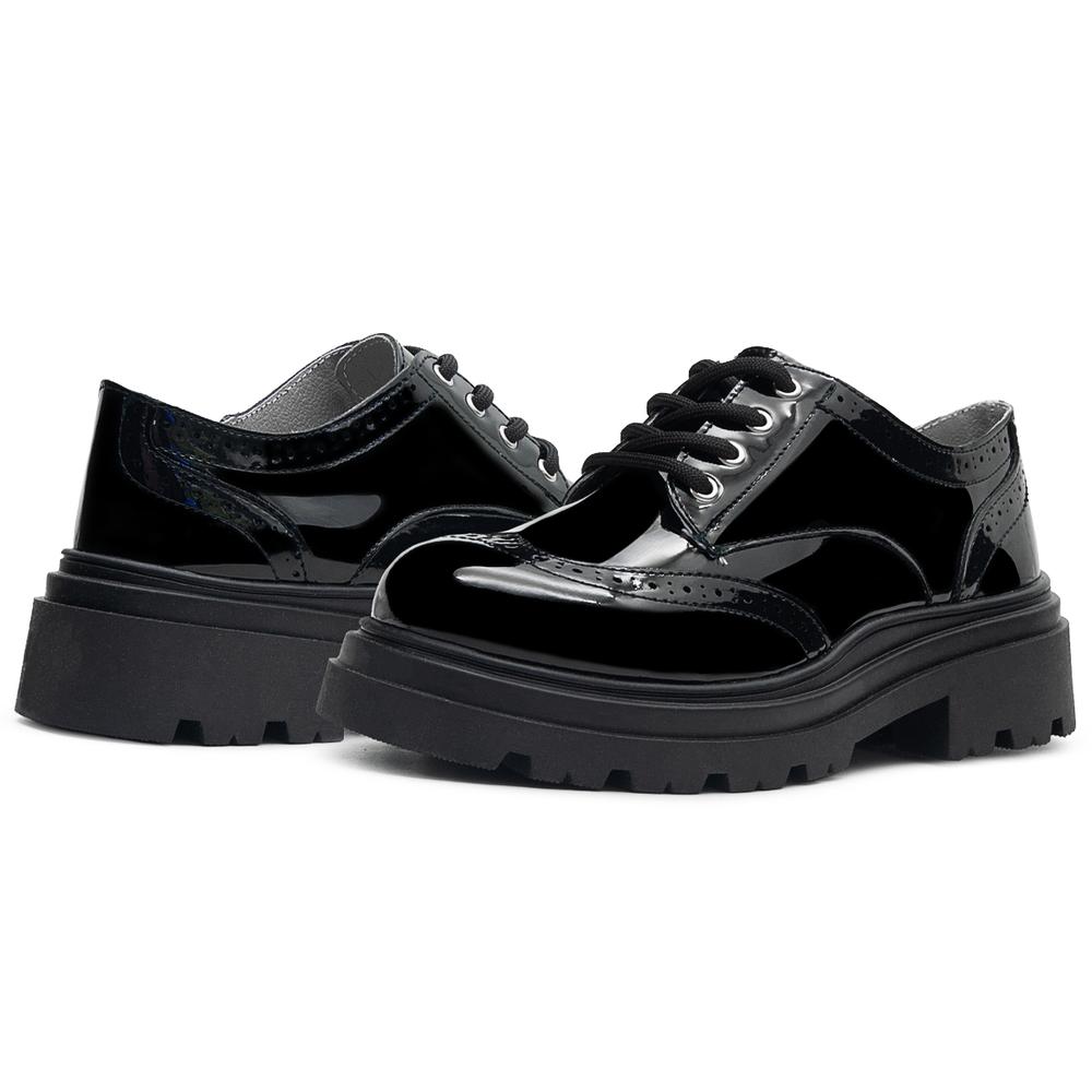 Foto 3 pulgar | Zapato Escolar Bostoniano Charol Con Tacon Para Niña Moda Negro