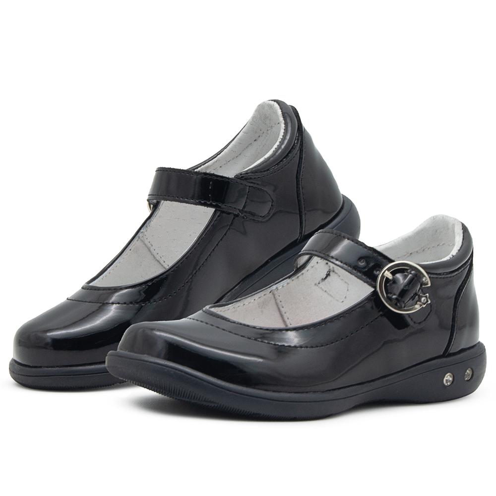 Zapato Escolar Niña Karsten Charol Negro Antiderrapante Negro