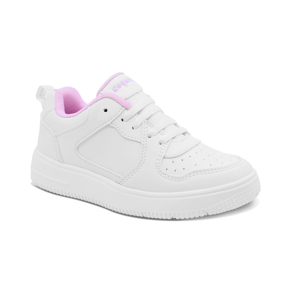 Foto 2 pulgar | Tenis Escolar Coqueta Para Niña Sintético Blanco Con Detalles En Rosa