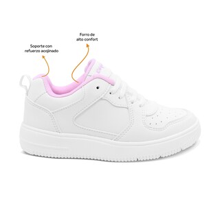 Foto 2 | Tenis Escolar Coqueta Para Niña Sintético Blanco Con Detalles En Rosa