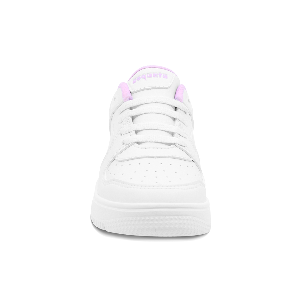 Foto 5 pulgar | Tenis Escolar Coqueta Para Niña Sintético Blanco Con Detalles En Rosa