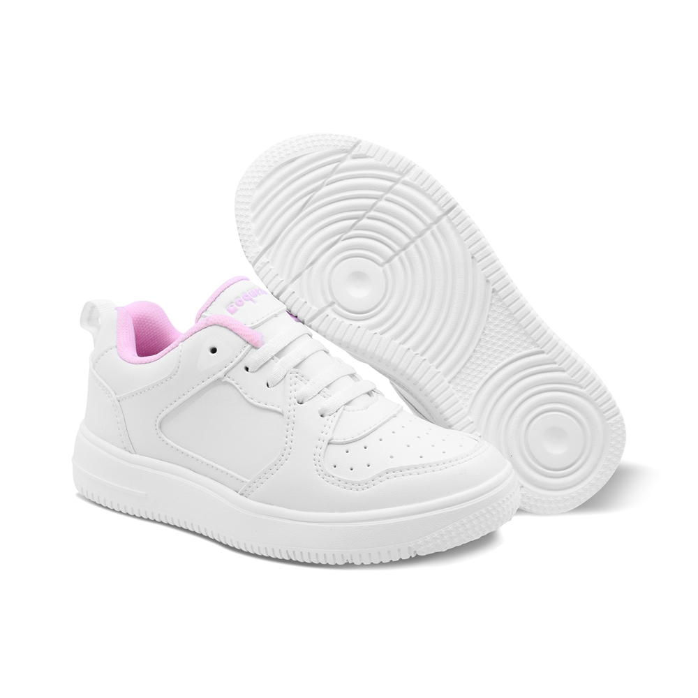 Foto 8 pulgar | Tenis Escolar Coqueta Para Niña Sintético Blanco Con Detalles En Rosa