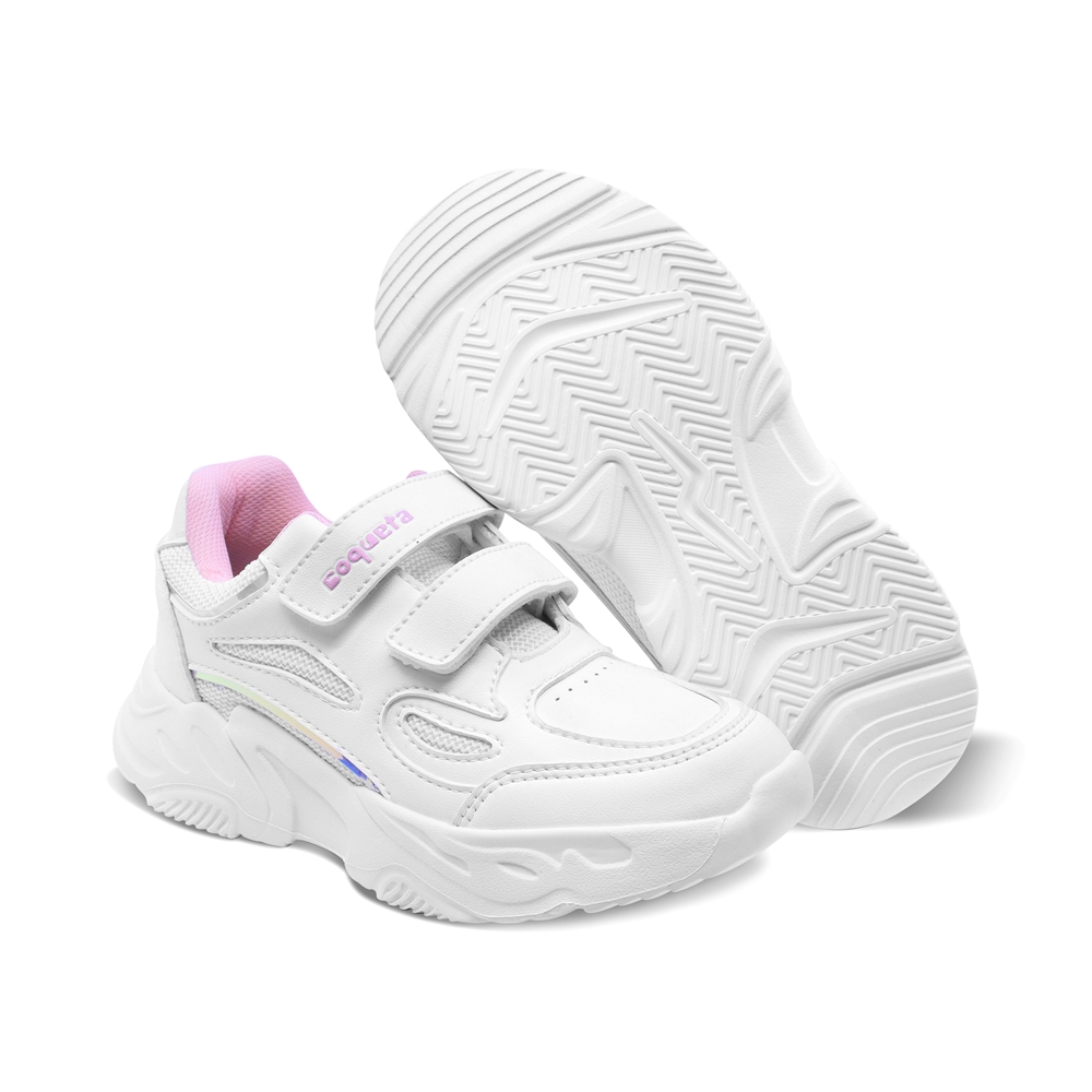 Foto 8 pulgar | Tenis Escolar Coqueta Para Niña Sintético Blanco Alien Con Doble Tira De Contacto