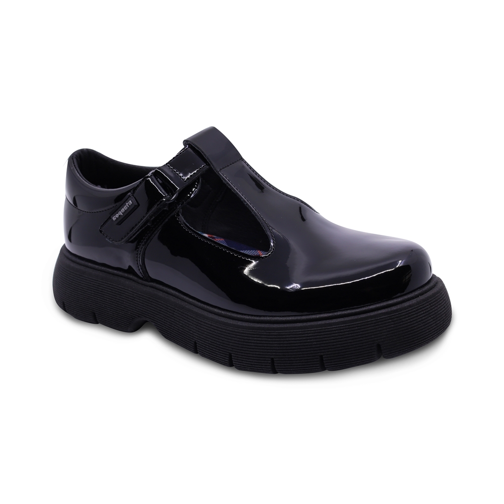 Zapato Escolar Coqueta Para Niña Charol Negro Igor Con Tira De Contacto