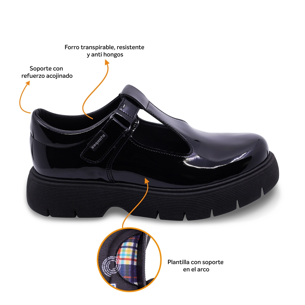 Foto 3 pulgar | Zapato Escolar Coqueta Para Niña Charol Negro Igor Con Tira De Contacto