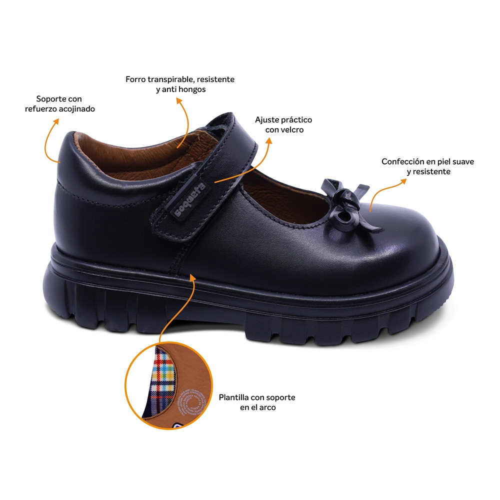 Foto 3 pulgar | Zapato Escolar Coqueta Para Niña De Piel En Negro Thunder Con Moño