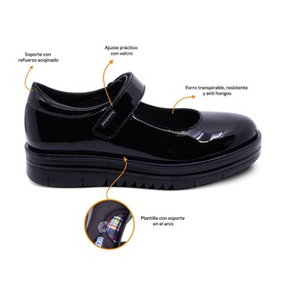 Foto 2 | Zapato Escolar Coqueta Para Niña En Charol Negro Nora Con Tira De Contacto