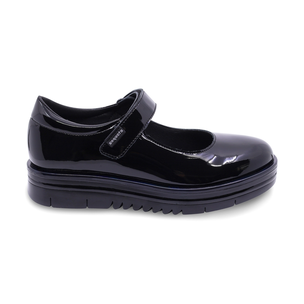 Foto 4 pulgar | Zapato Escolar Coqueta Para Niña En Charol Negro Nora Con Tira De Contacto