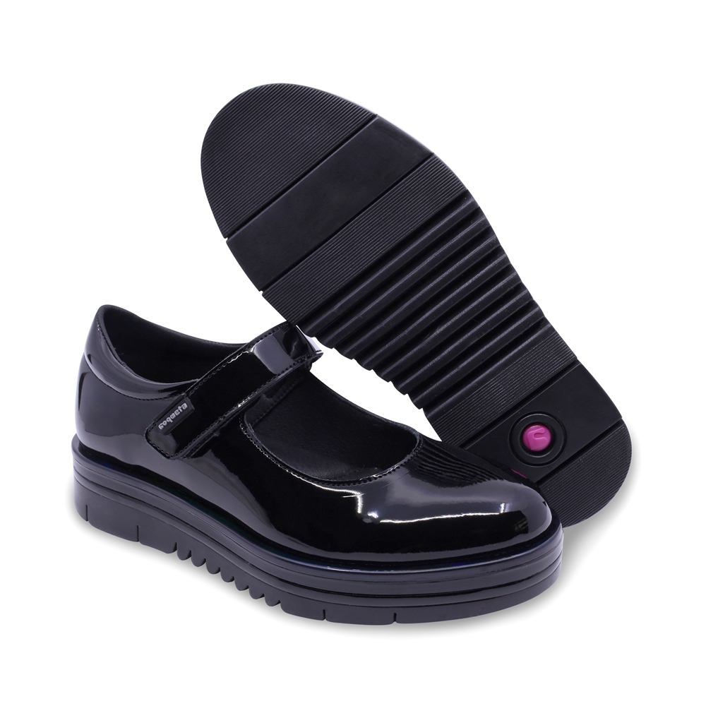 Foto 8 pulgar | Zapato Escolar Coqueta Para Niña En Charol Negro Nora Con Tira De Contacto