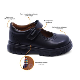 Foto 2 | Zapato Escolar Coqueta Para Niña De Piel En Negro Thunder Con Detalle Perforado