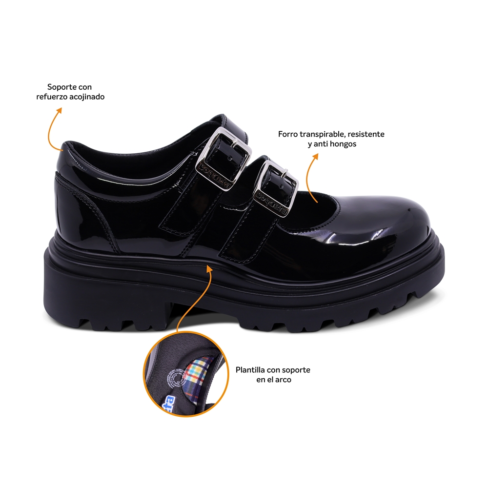 Foto 3 pulgar | Zapato Escolar Coqueta Para Niña De Charol Negro Jazz Con Doble Hebilla