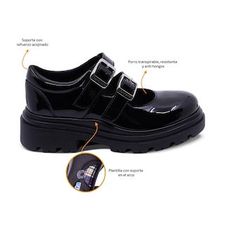 Foto 2 | Zapato Escolar Coqueta Para Niña De Charol Negro Jazz Con Doble Hebilla