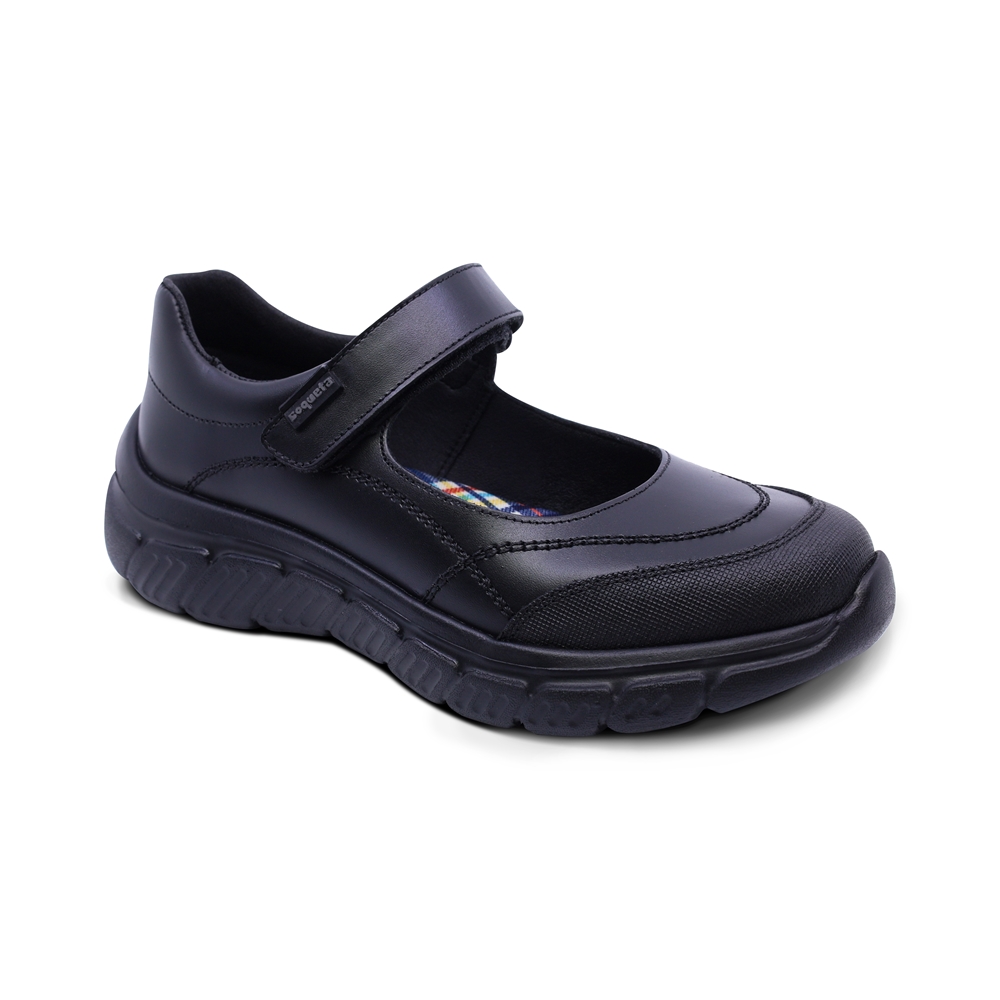 Zapato Escolar Coqueta Para Niña De Piel Negro Balu Con Puntera Antirraspaduras