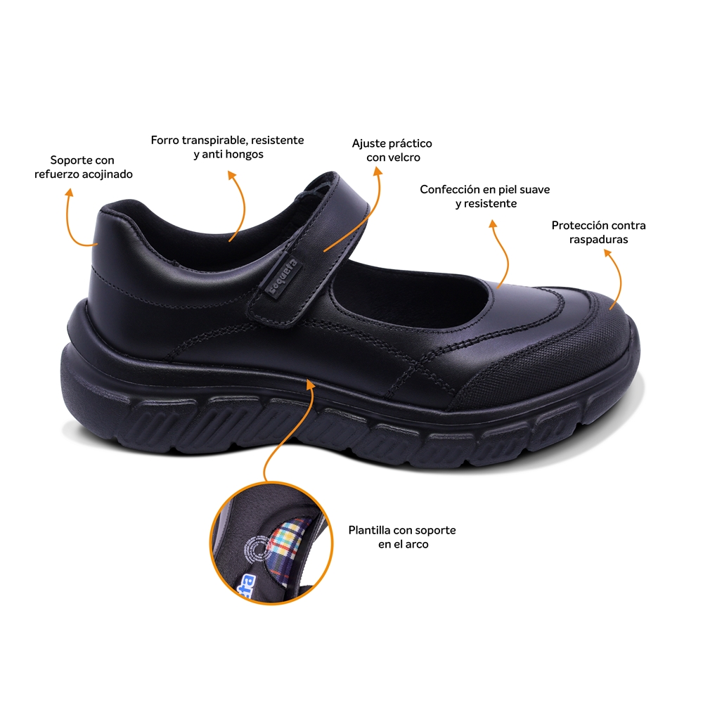 Foto 3 pulgar | Zapato Escolar Coqueta Para Niña De Piel Negro Balu Con Puntera Antirraspaduras