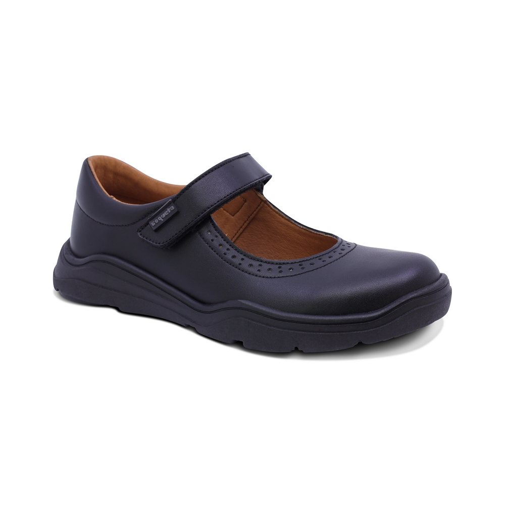 Zapato Escolar Coqueta Para Niña De Piel En Negro Pilatus Con Perforado