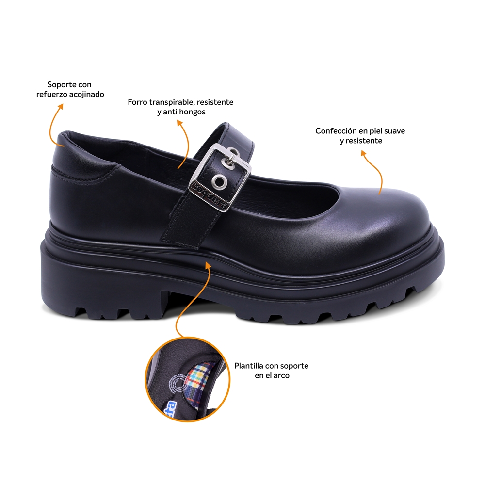 Foto 3 pulgar | Zapato Escolar Coqueta Para Niña De Piel Negro Jazz Con Hebilla