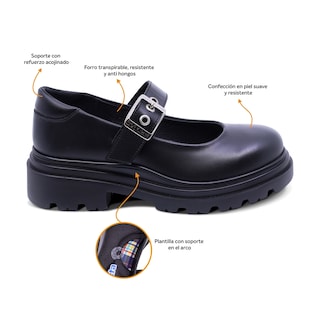 Foto 2 | Zapato Escolar Coqueta Para Niña De Piel Negro Jazz Con Hebilla