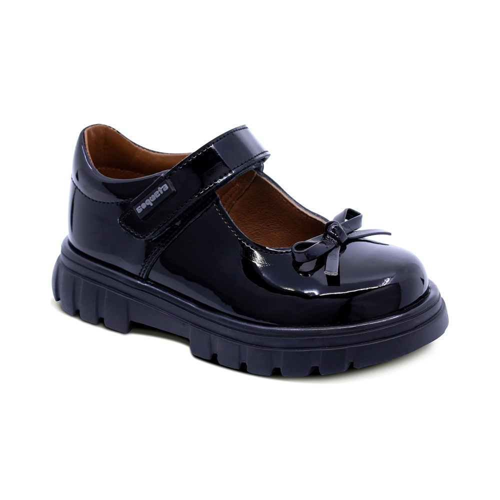 Zapato Escolar Coqueta Para Niña De Charol Negro Thunder Con Moño