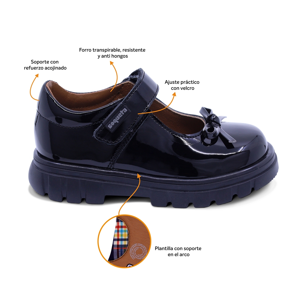 Foto 3 pulgar | Zapato Escolar Coqueta Para Niña De Charol Negro Thunder Con Moño