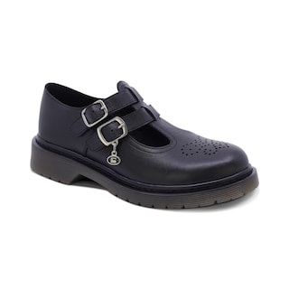 Foto 1 | Zapato Escolar Coqueta Para Niña De Piel En Negro Martín Con Perforado