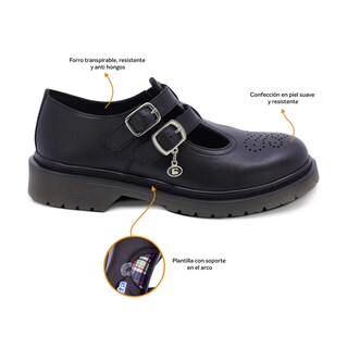 Foto 2 | Zapato Escolar Coqueta Para Niña De Piel En Negro Martín Con Perforado
