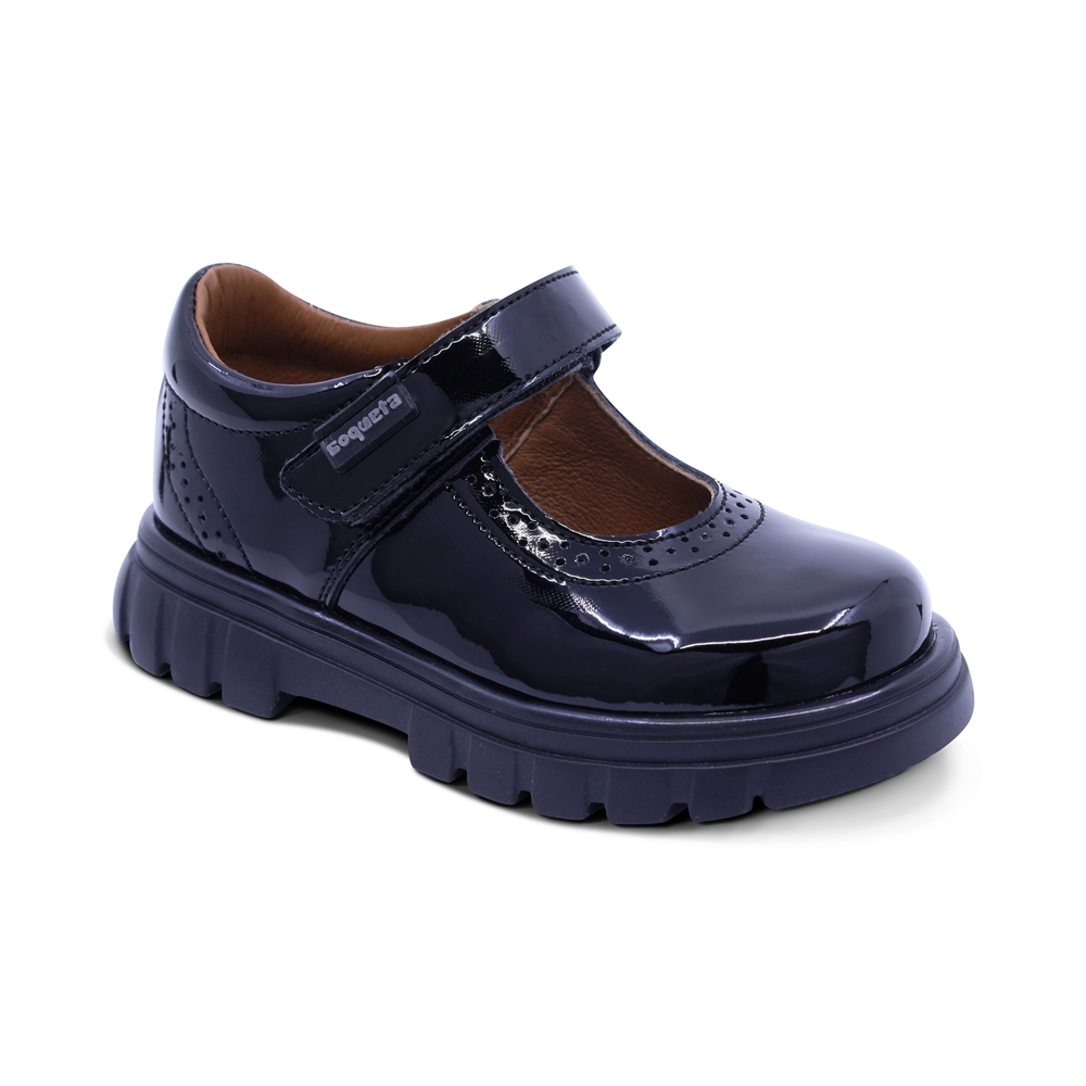 Zapato Escolar Coqueta Para Niña De Charol Negro Thunder Con Perforado