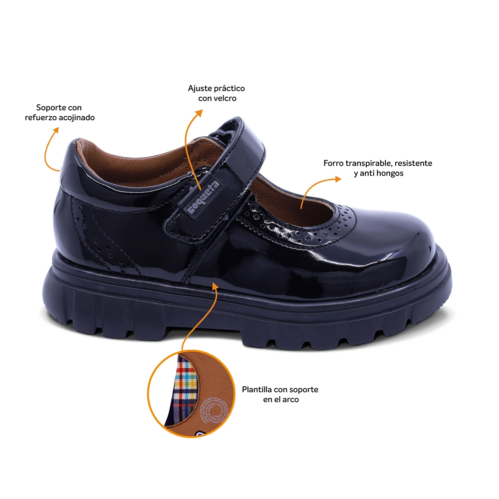 Foto 3 pulgar | Zapato Escolar Coqueta Para Niña De Charol Negro Thunder Con Perforado