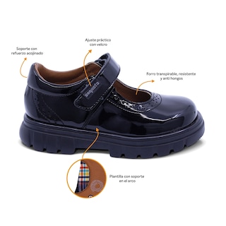 Foto 2 | Zapato Escolar Coqueta Para Niña De Charol Negro Thunder Con Perforado