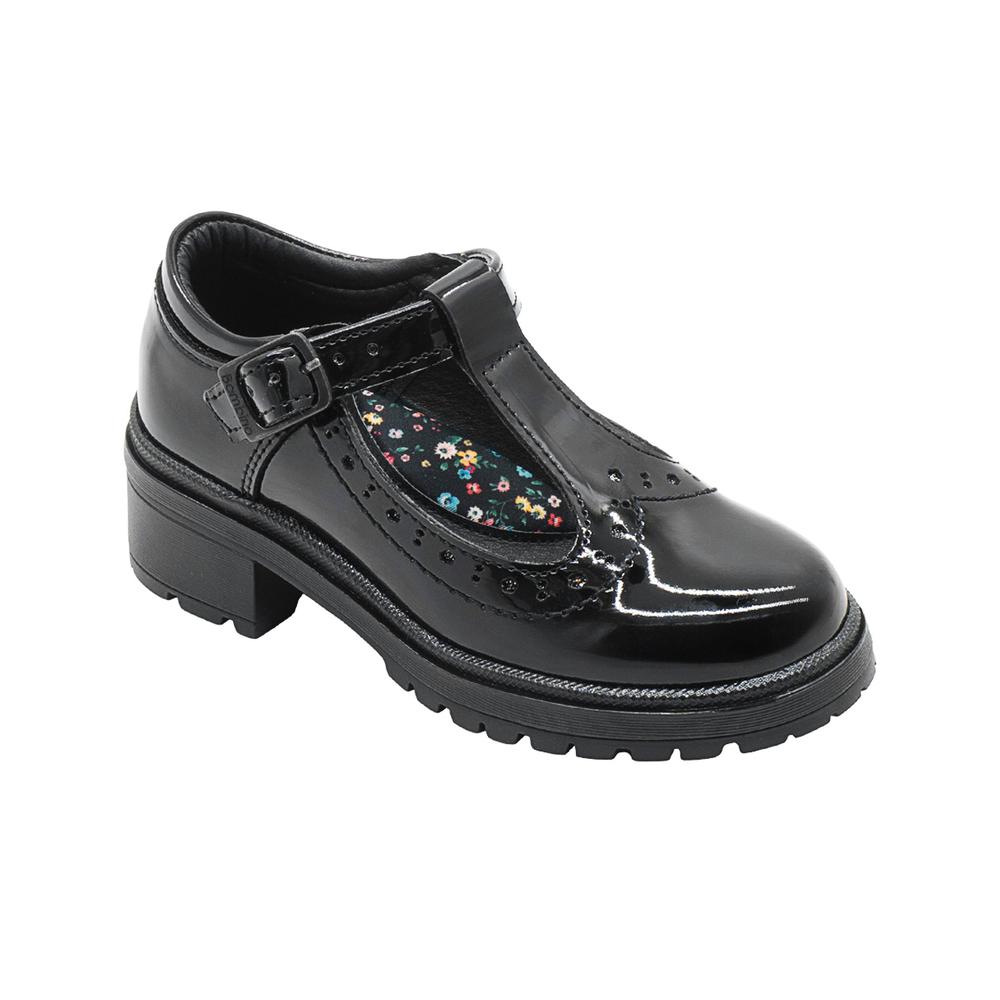 Zapato Escolar Bambino Para Niña Hebilla Charol Negro Negro