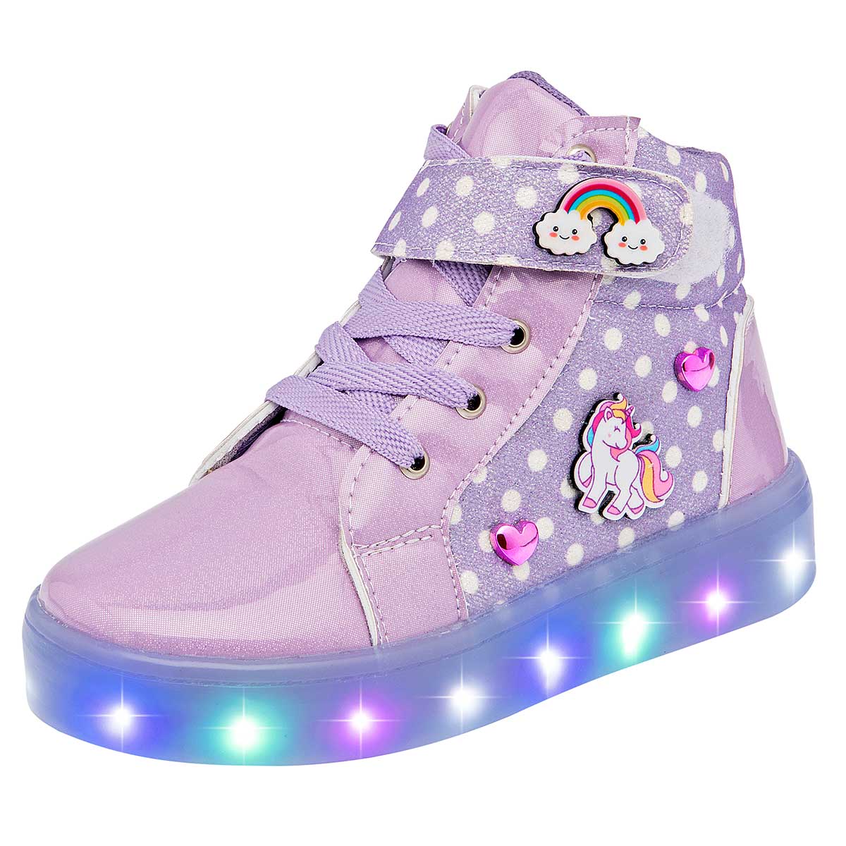 Foto 2 pulgar | Efectos Tenis Urbano Para Niña Lila Charol Blanco, 0, Con Luces