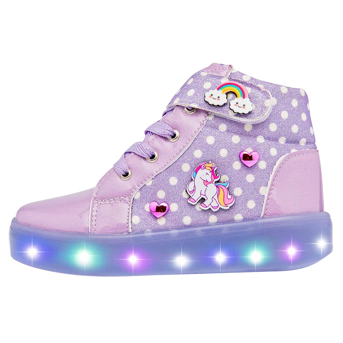 Foto 4 pulgar | Efectos Tenis Urbano Para Niña Lila Charol Blanco, 0, Con Luces