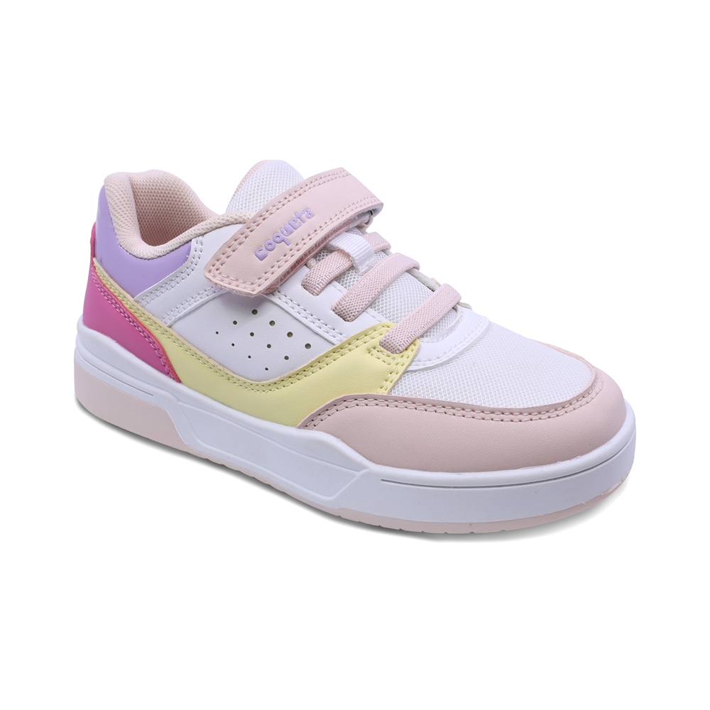 Tenis Casuales Para Niña Coqueta 203700-o Multicolor Con Ajuste Velcro Agujeta Elastica