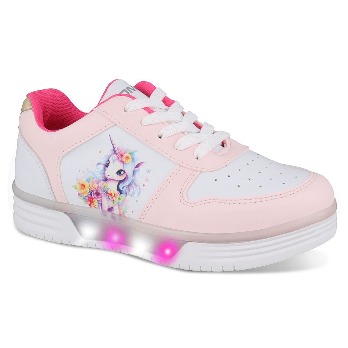 Tenis Casual Con Luces Dominiq 2459 Color Blanco/rosa Para Niña