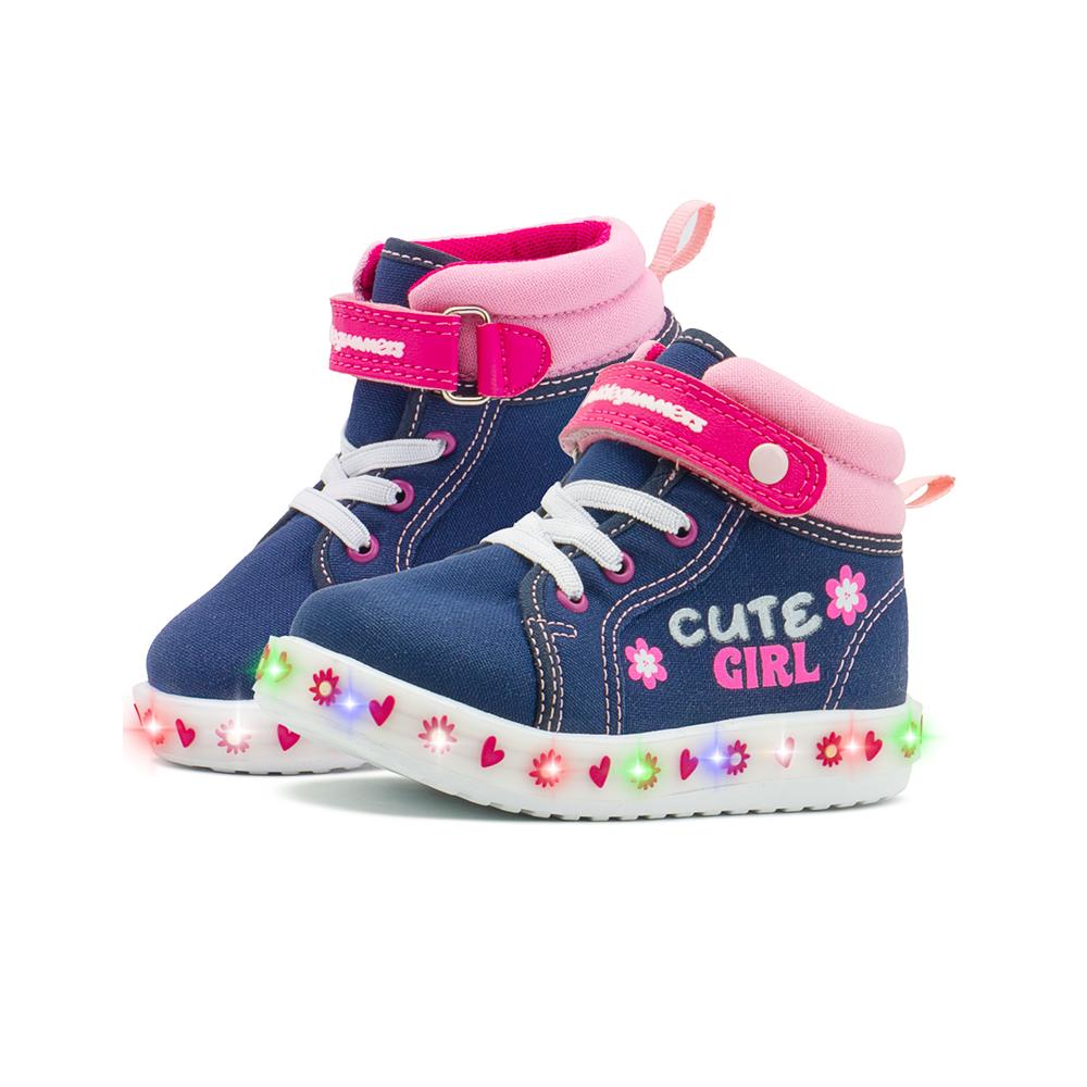 Foto 3 pulgar | Tenis Bota Bubble Gummers  Con Luces Para Niña Corazones Azul Marino