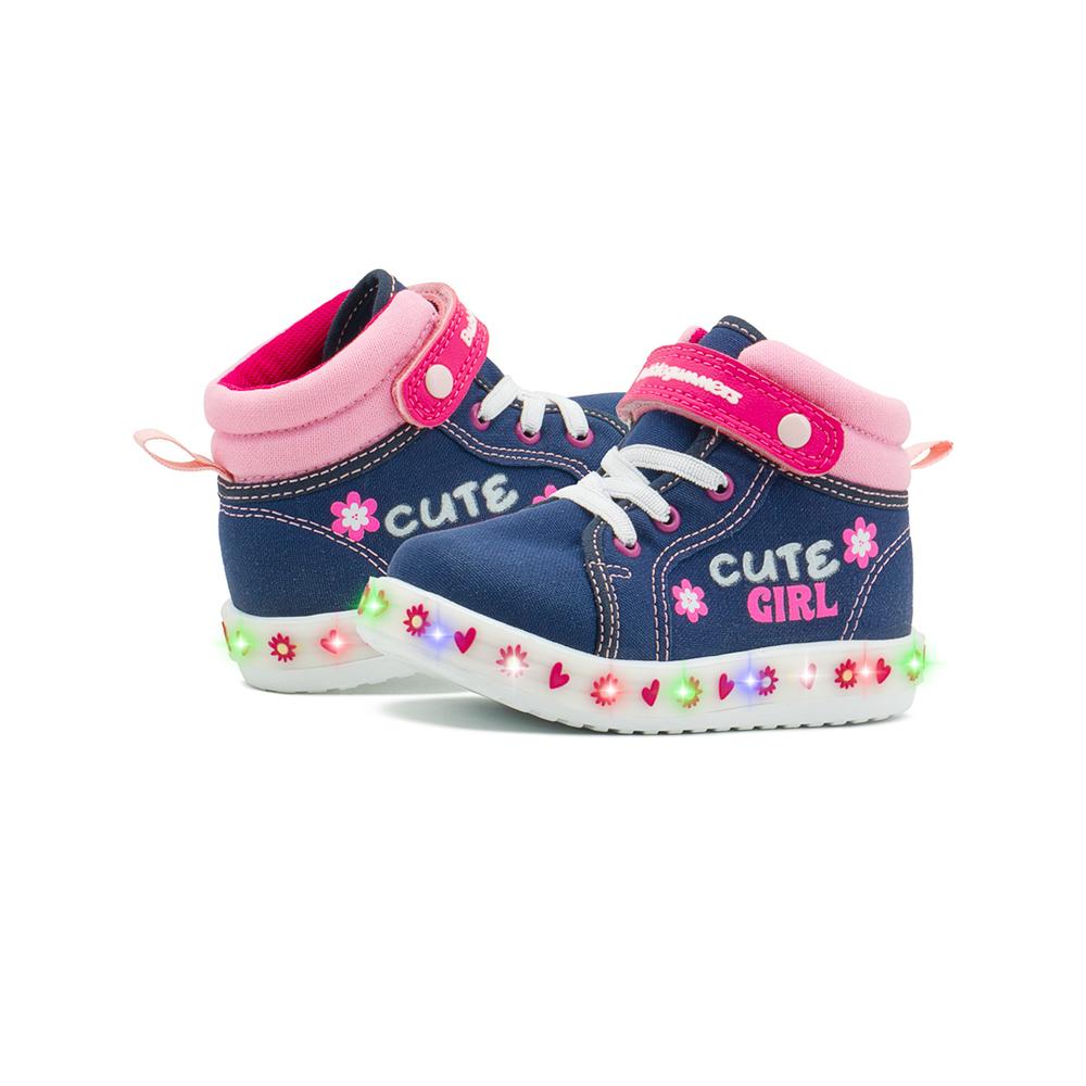 Foto 4 pulgar | Tenis Bota Bubble Gummers  Con Luces Para Niña Corazones Azul Marino