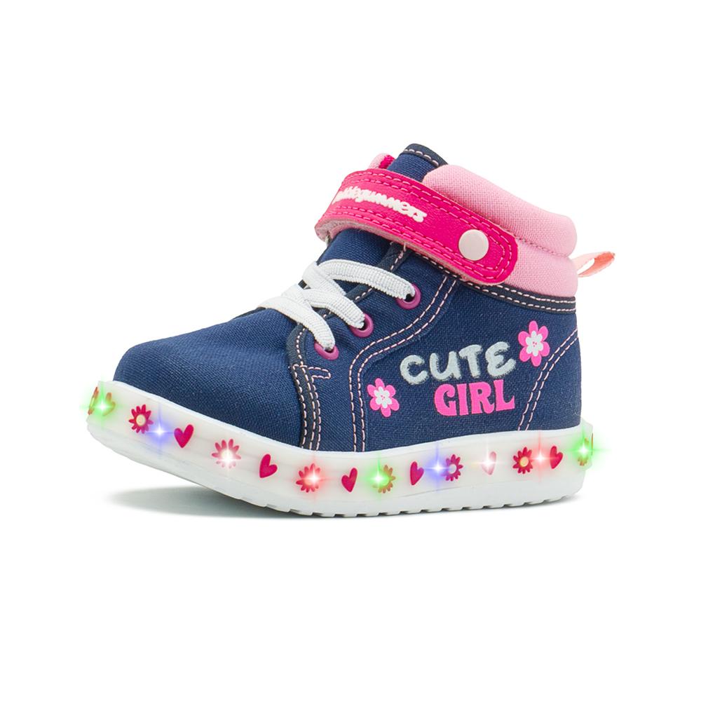 Foto 6 pulgar | Tenis Bota Bubble Gummers  Con Luces Para Niña Corazones Azul Marino