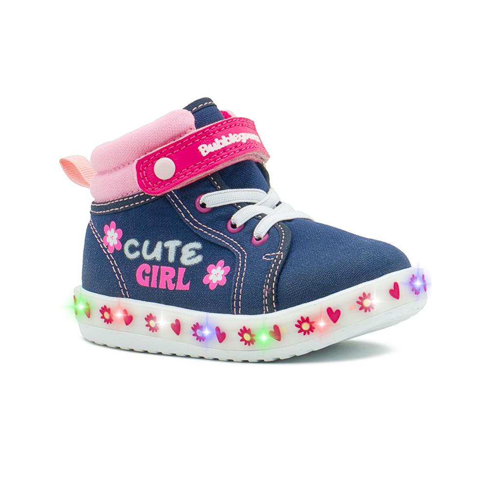 Foto 7 pulgar | Tenis Bota Bubble Gummers  Con Luces Para Niña Corazones Azul Marino